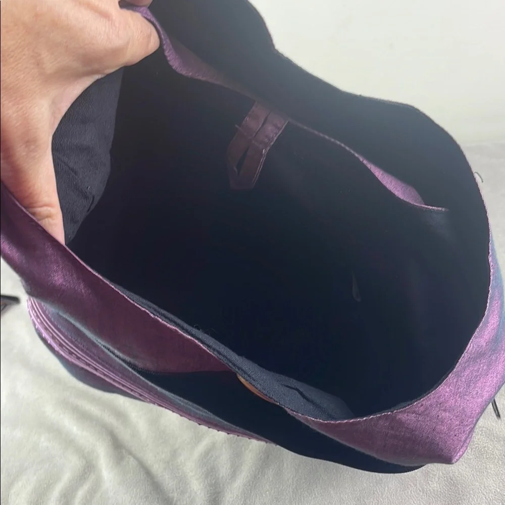 Purple Thailand Fabric Bag Wooden Button Detail